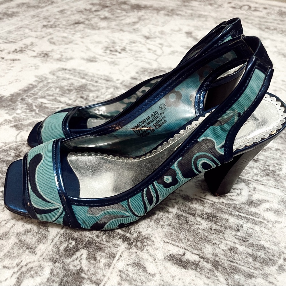 Naughty monkeys blue floral woman’s heel